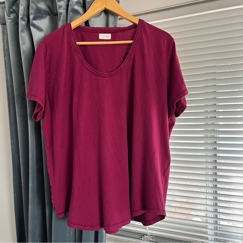Poetry Women’s Organic Cotton + Hemp Scoop Neck Tee Shirt in Dark Fuschia US 18 - Picture 5 of 11
